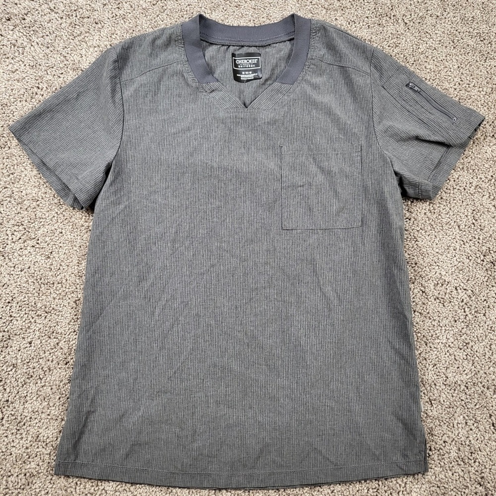 Cherokee Medical Uniforms Mens Scrub Top CK824A Grey‎ Ribbed V-Neck Medium